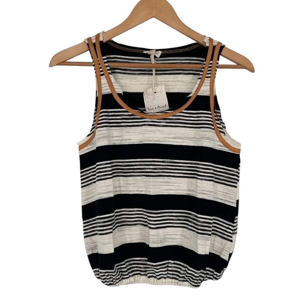 Hem & Thread Black White Striped Tank Top size Small NWT Cotton Lightweight